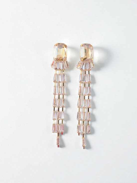 Crystal Luxe Cascade Drop Earrings – Silver & Champagne Gold