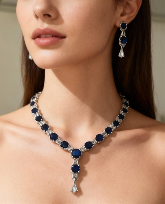 Elegant Crystal Teardrop Necklace & Earrings Set - Royal Blue & Blush Pink Black Crystal Teardrop  Elegant Crystal Teardrop Necklace  Variants