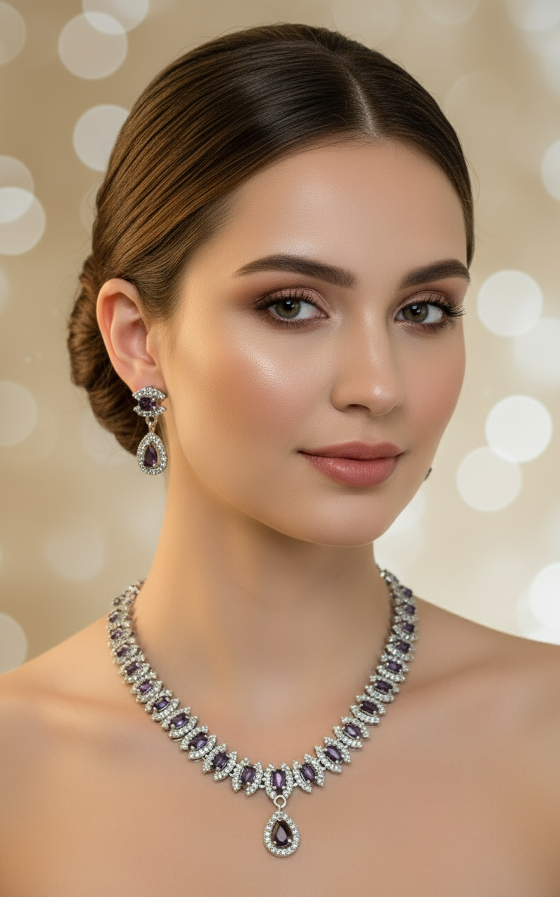 Royal Amethyst Teardrop Necklace & Earrings | Luxury Jewellery Set