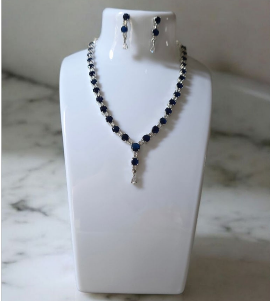 Elegant Crystal Teardrop Necklace & Earrings Set - Royal Blue & Blush Pink Black Crystal Teardrop  Elegant Crystal Teardrop Necklace  Variants