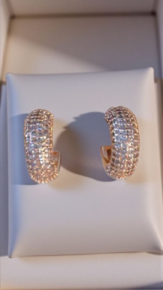 Crystal Luxe Pave Hoop Earrings - Gold Finish