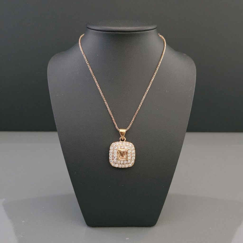 Aurelia Luxe Rose Gold Cushion-Cut Necklace - Crystal Halo Pendant