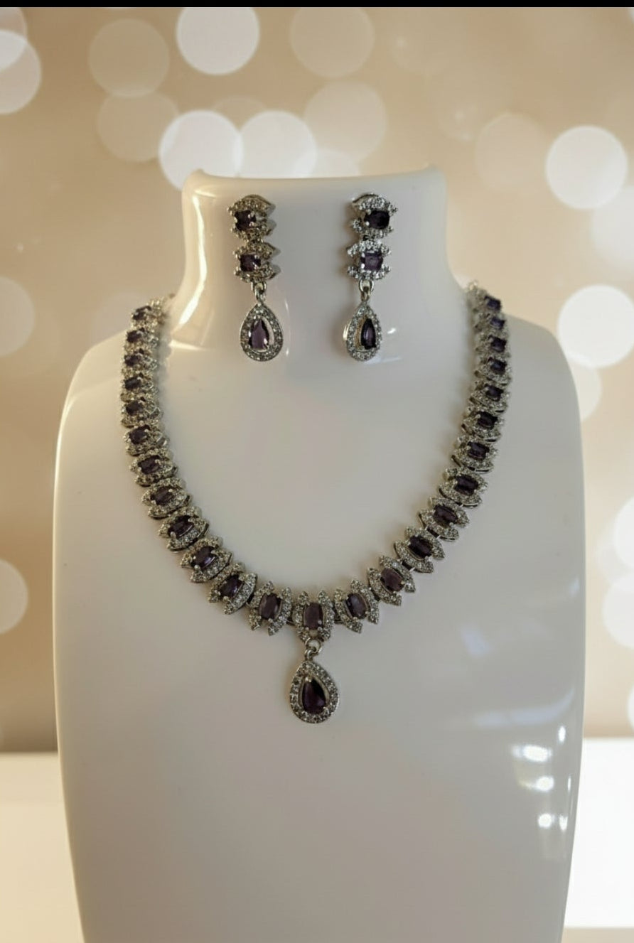 Royal Amethyst Teardrop Necklace & Earrings | Luxury Jewellery Set