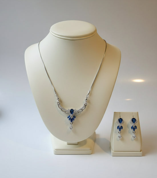 Silver Plated Blue Crystal Necklace and Earrings Set - Elegant Women’s Jewellery