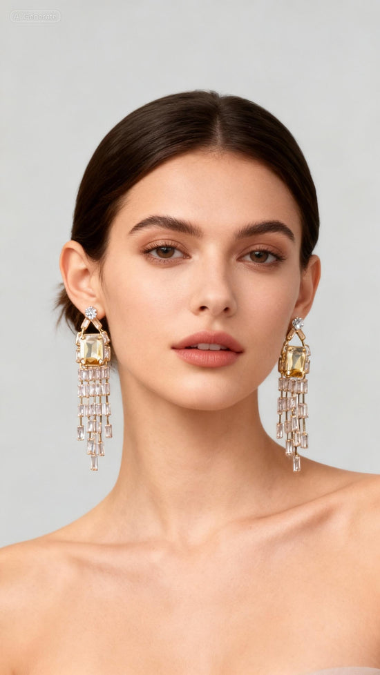 Luxe Aurora Cascade Earrings - Crystal White | Champagne Gold | Black Onyx