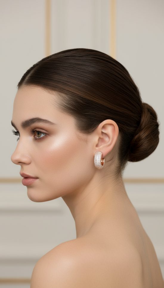 Crystal Luxe Pave Hoop Earrings - Gold Finish