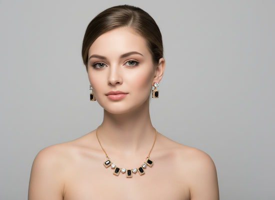 Black & Gold Statement Crystal Necklace - Bold Women’s Jewellery