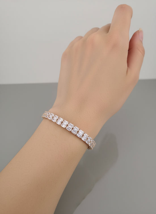Gold Double Row Cubic Zirconia Tennis Bracelet