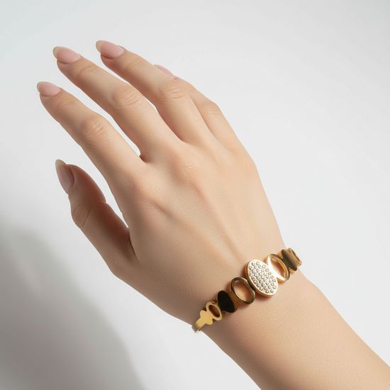 Oval Crystal Gold Bangle