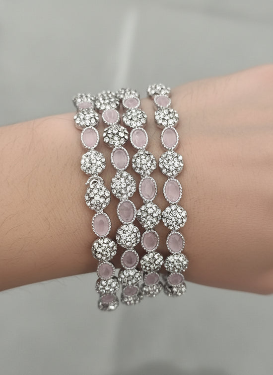 Single Pink Crystal Bangle  Elegant Silver Sparkle