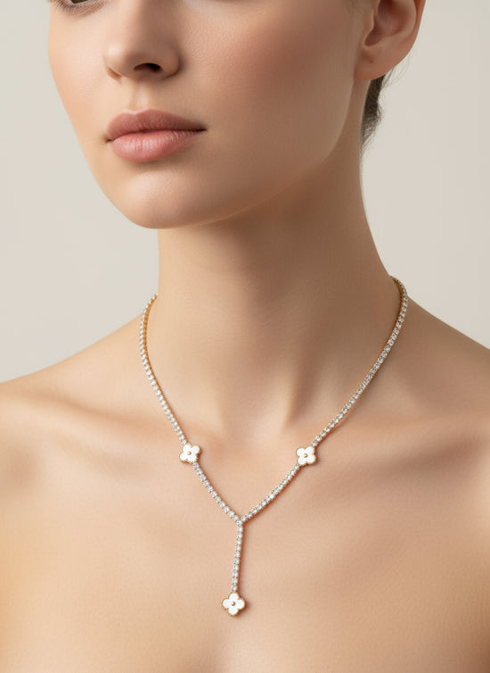 Luxury Clover Inlay Necklace & Earring Set - Red, Black & White Variants