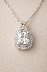 Diamond necklace on a beige background