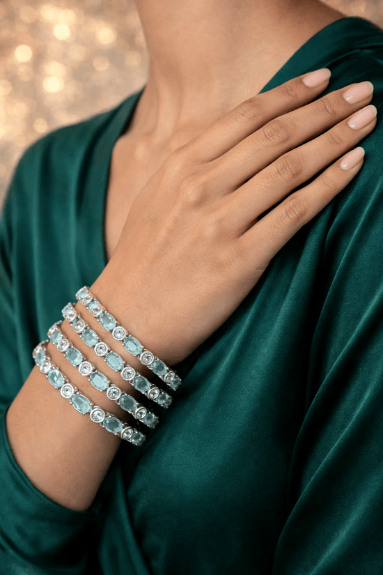 Mint Green Crystal Bangles for Parties - Elegant American Diamond Style