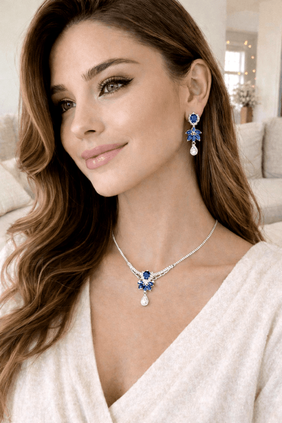 Blue Crystal Necklace and Earrings Set for Elegant Wear