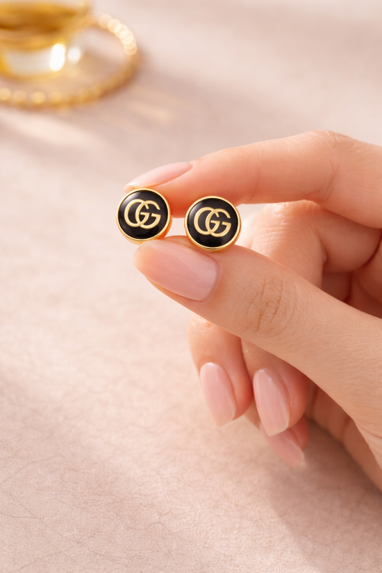 Double G Logo Stud Earrings | Gold Tortoiseshell Round Designer Studs