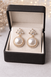 Luxury pearl and crystal earrings in black jewelry box for women