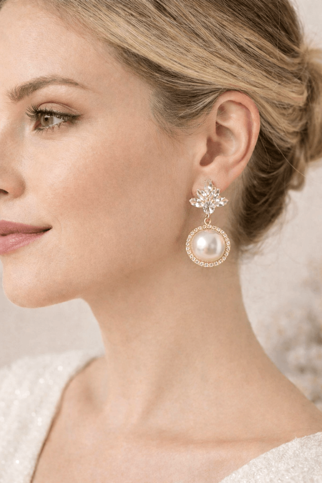 Elegant pearl drop earrings with floral crystal studs for women
