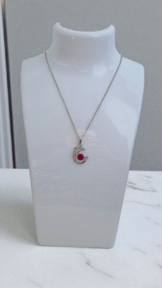 Celestia Ruby Moon Pendant Necklace - Elegant Crescent Design with Crystal Accents