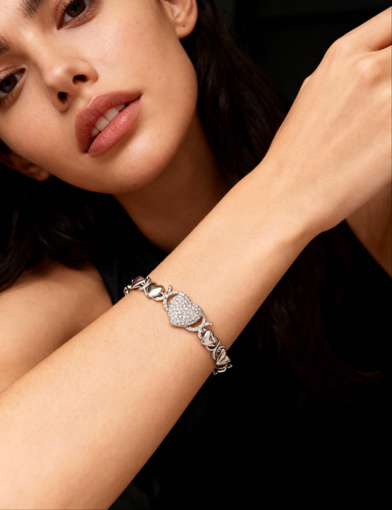Silver Crystal Heart Bracelet