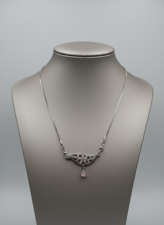 Luna Petal Pink Crystal Necklace - Elegant Sterling Silver Leaf Pendant