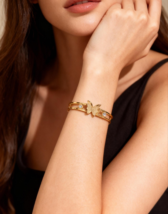 Golden Butterfly Cuff Bracelet with Crystal Accents
