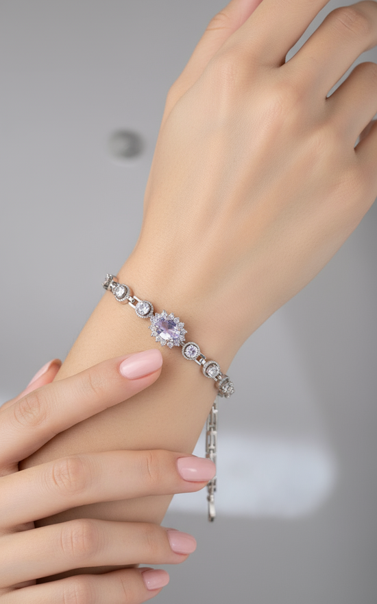 Silver Oval-Cut Halo Bracelet