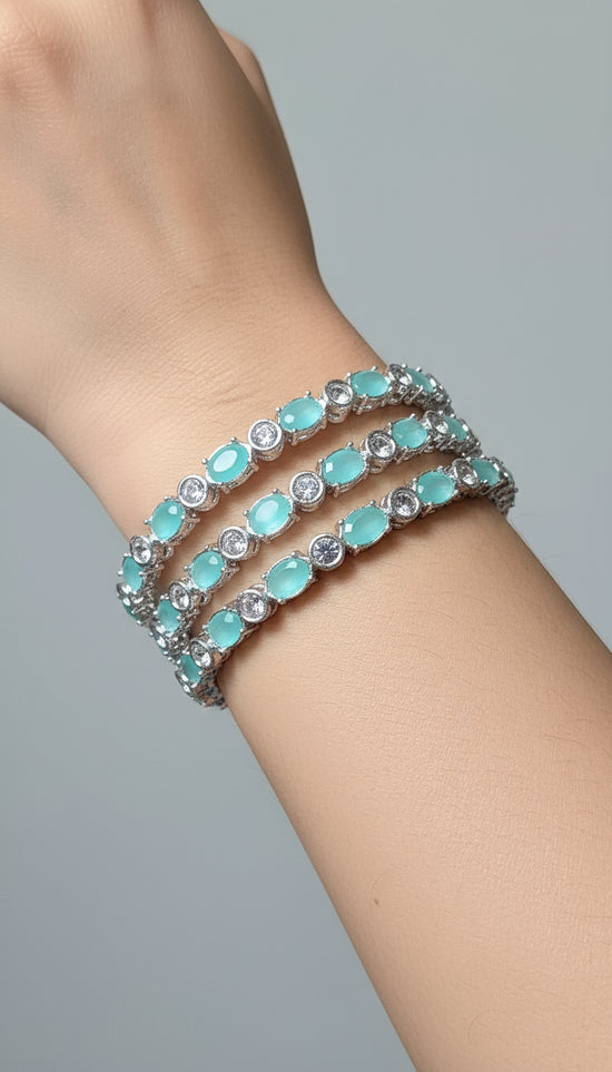 Single Green Stone Crystal Bangles  Silver Elegance