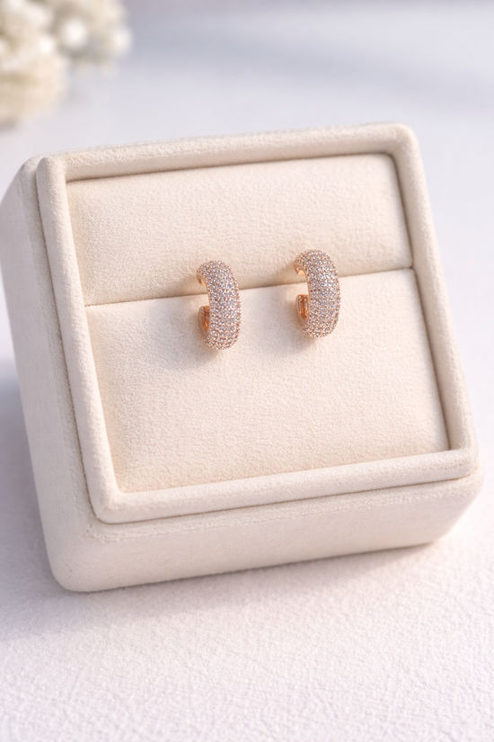 Eterna Glow Luxury Micro-Pavé Crystal Gold Hoop Earrings for Women