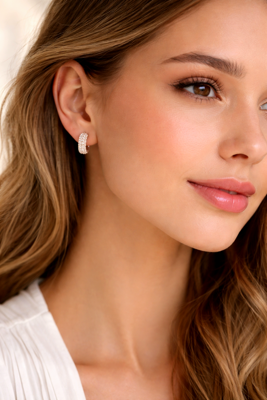 Eterna Glow Luxury Micro-Pavé Crystal Gold Hoop Earrings for Women