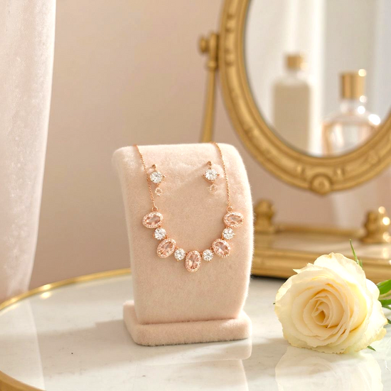 Rose Gold Crystal Necklace & Earring Set  Elegant Women’s Jewellery