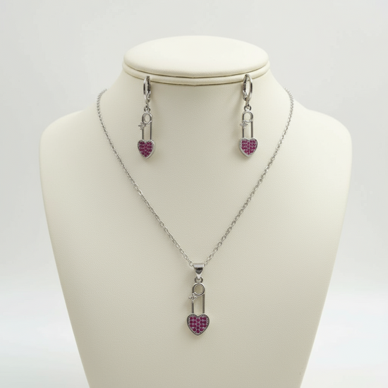 LoveLock Heart Necklace & Earrings Set