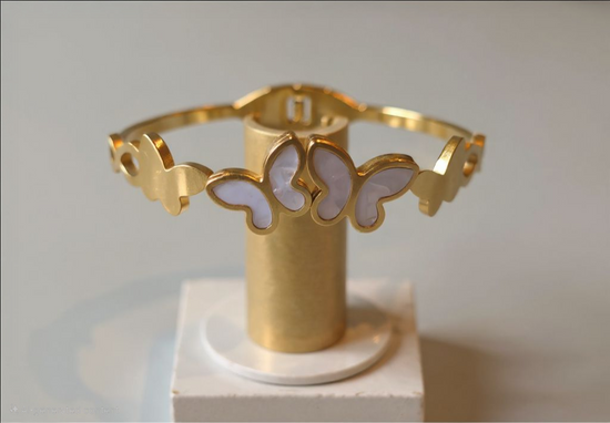 Gold Enamel Butterfly Bangle Bracelet