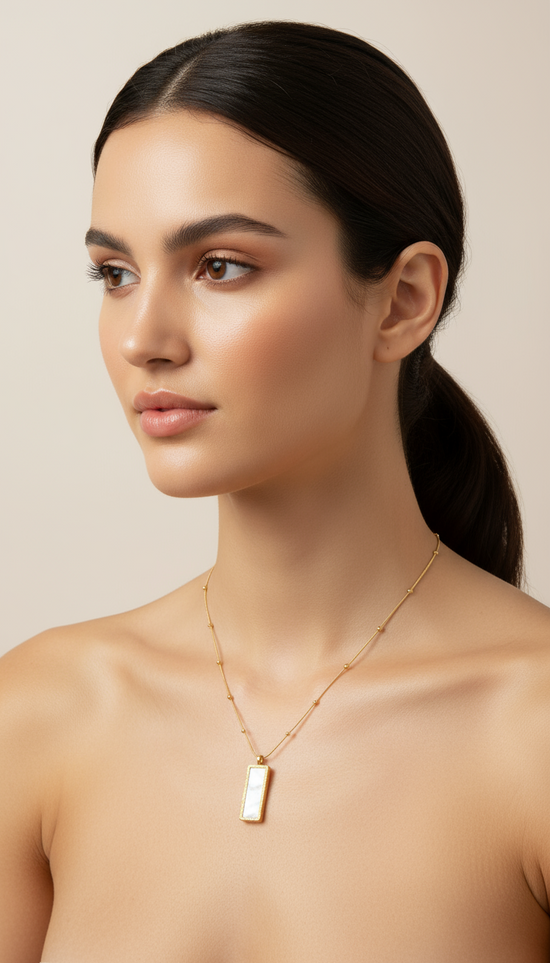 Reversible Rectangle Pendant Necklace - Black Onyx & White Mother-of-Pearl, Gold Finish