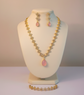 Elegant Gold Plated Zircon Necklace & Earrings Set   Golden White/Black/Pink