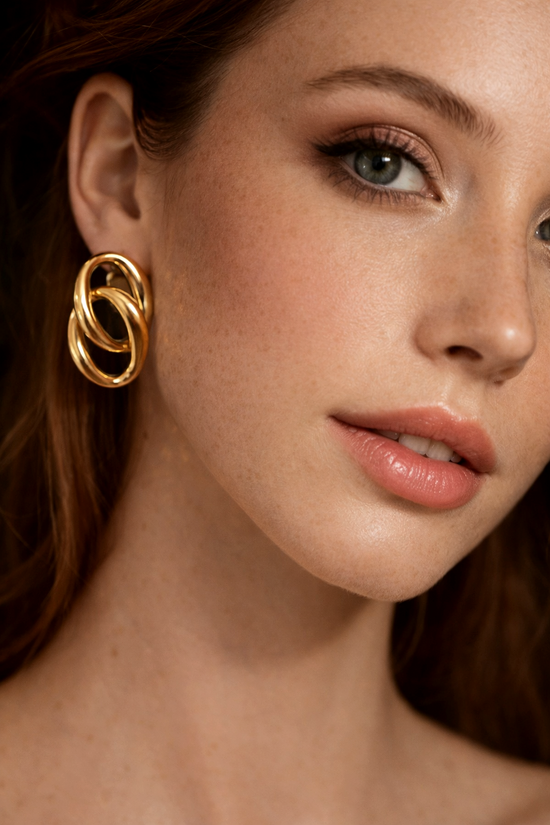 Modern Stainless Steel Earrings - Textured Gold , Silver & Double Loop Gold Statement Earrings
