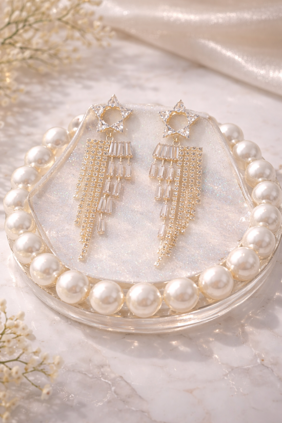 Celestial Starburst Crystal Cascade Earrings / Gold Plated Statement Jewellery