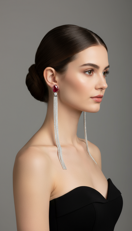 Ruby Radiance Luxe Tassel Earrings