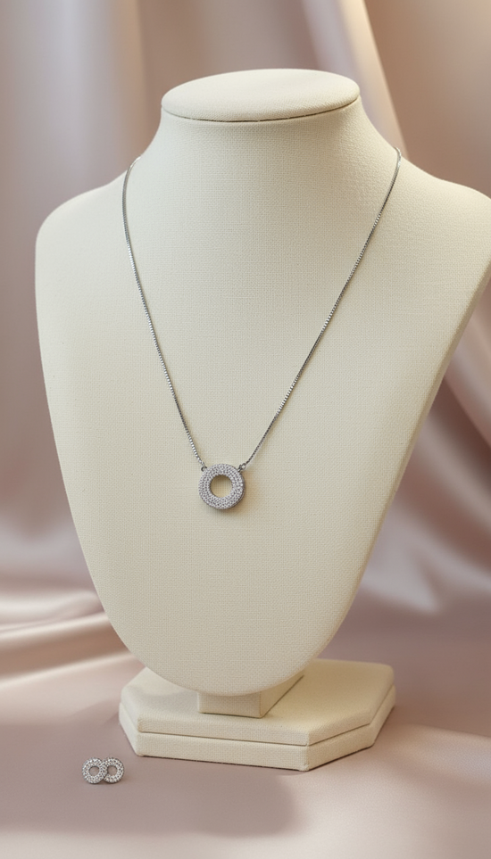 Radiant Halo Crystal Pendant Set - Necklace & Earrings